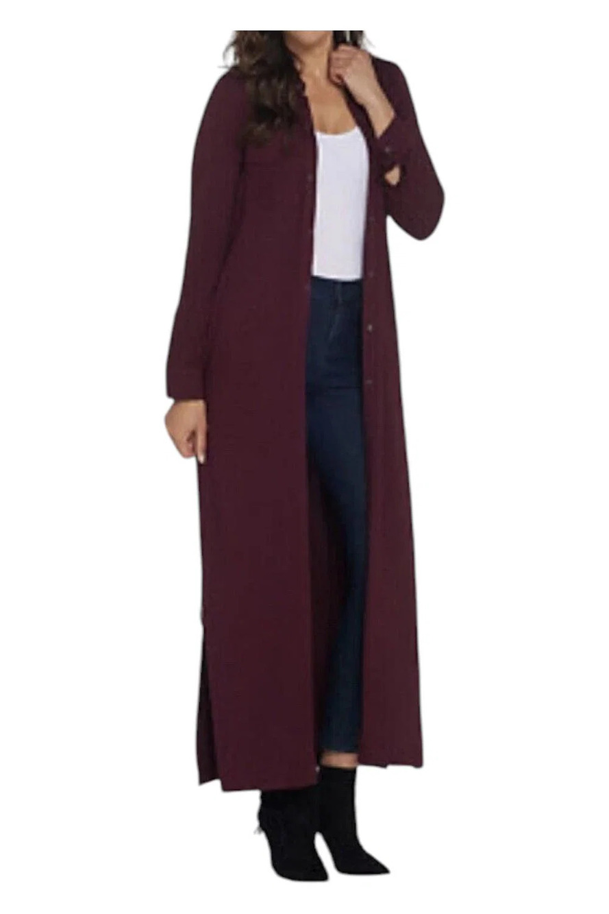 G.I.L.I. Women's Peached Knit Duster with Pockets Plum - Regular